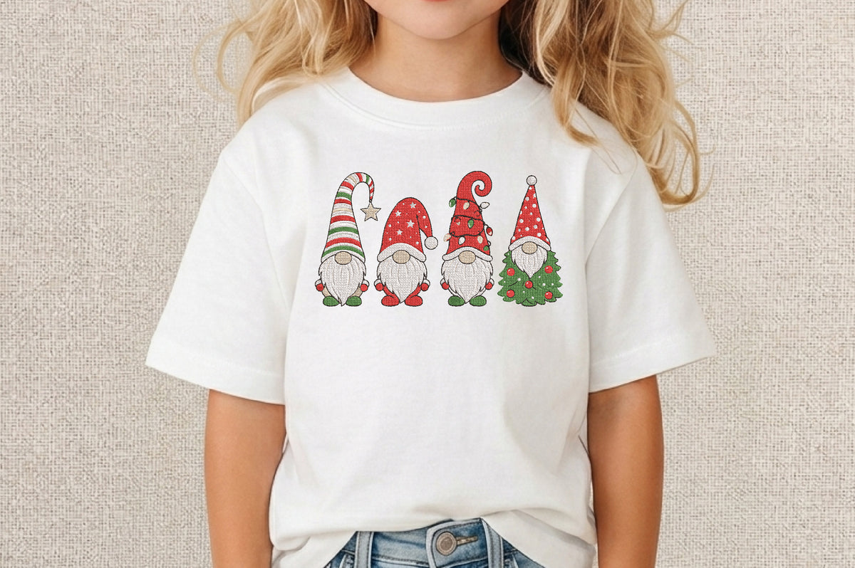 Christmas Gnomes Embroidery Design – Cute Christmas Gnome Machine Embroidery Pattern, Festive Holiday Gnome Embroidery Design