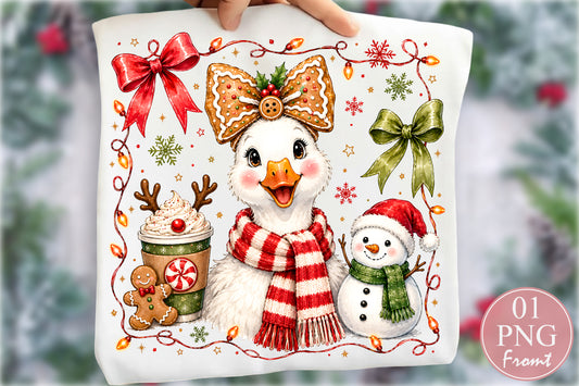 Cute Christmas Duck PNG Festive Winter Sublimation Design