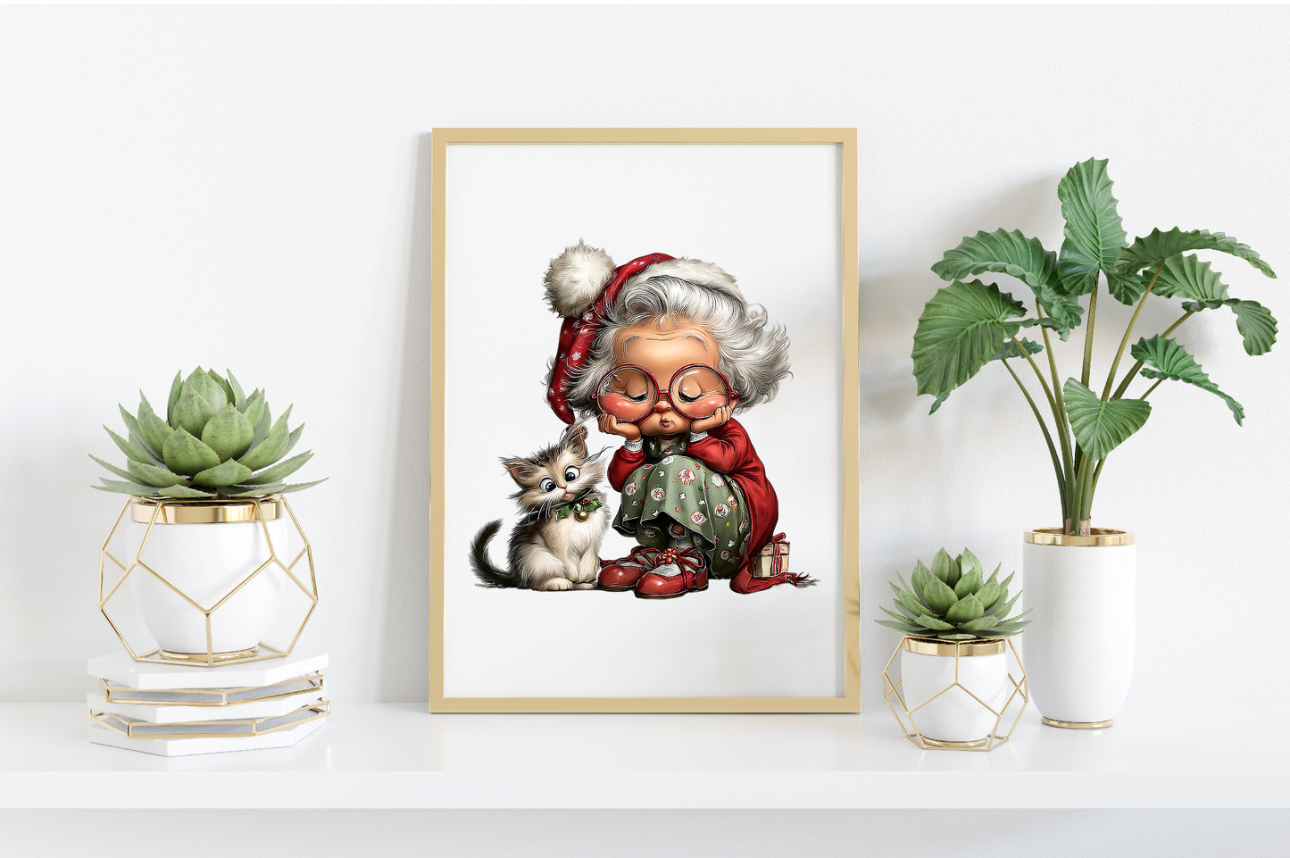 Christmas Grandma and Cat Clipart PNG Holiday Granny
