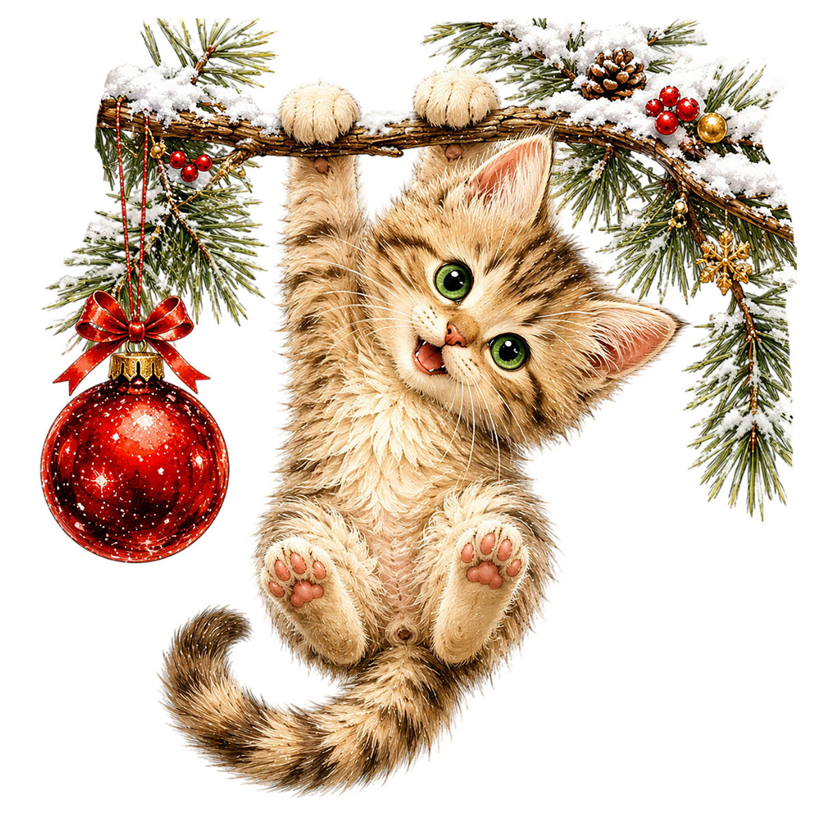 Christmas Hanging Cat Ornament PNG