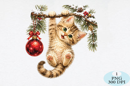 Christmas Hanging Cat Ornament PNG