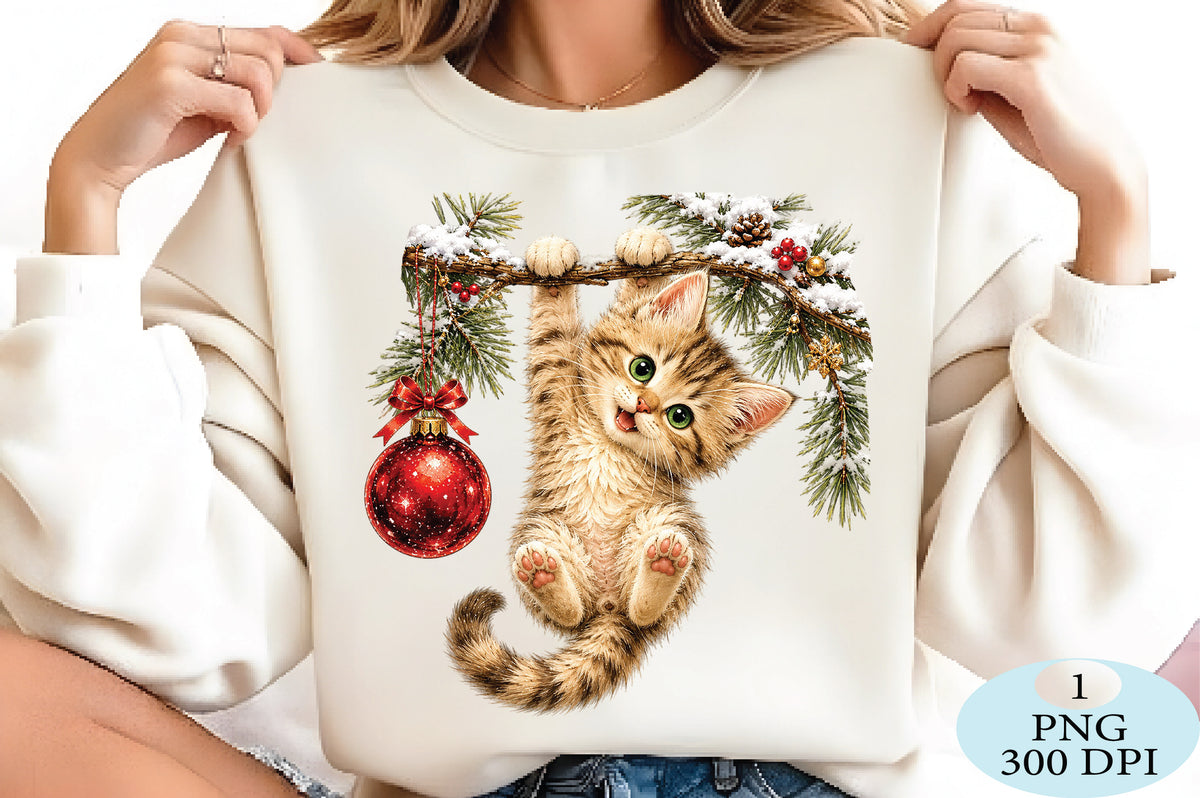 Christmas Hanging Cat Ornament PNG
