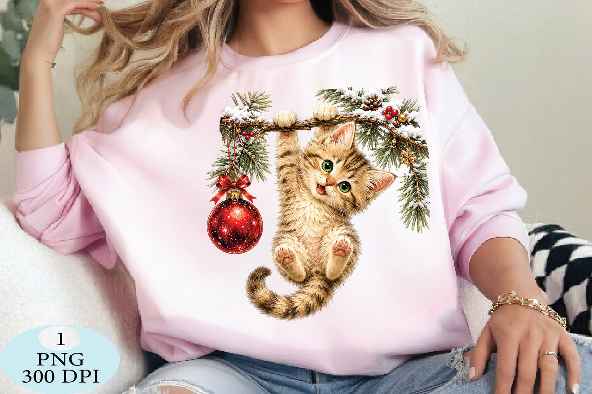 Christmas Hanging Cat Ornament PNG