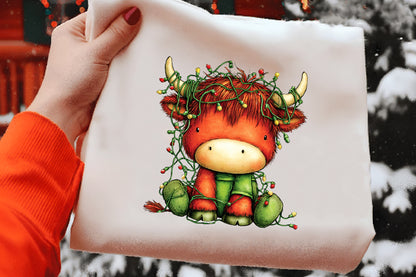 Christmas Highland Cow Clipart PNG Bundle | Cute Watercolor Holiday Highland Cow | Festive Cow Clipart