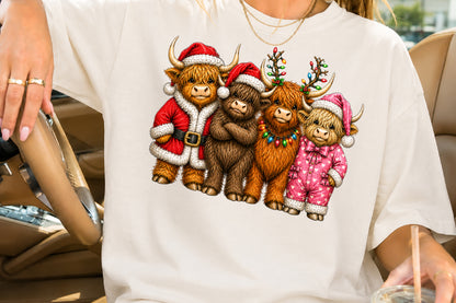 Christmas Highland Cow Family PNG Clipart