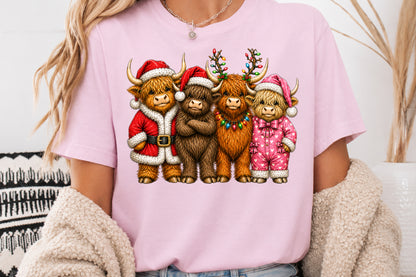 Christmas Highland Cow Family PNG Clipart