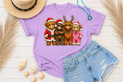Christmas Highland Cow Family PNG Clipart