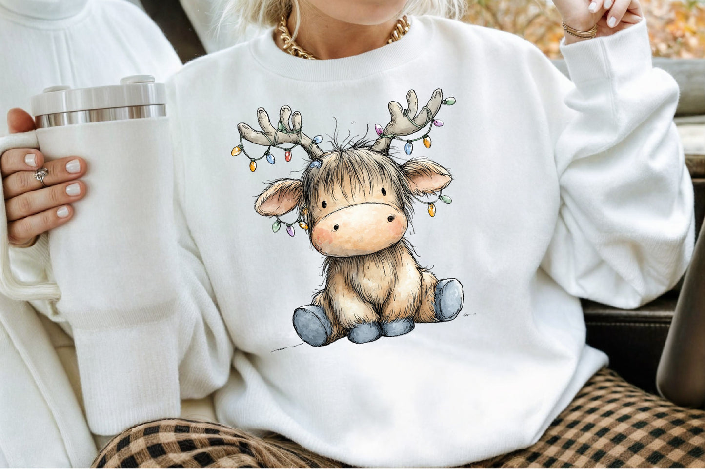 Christmas Highland Cow Watercolor Clipart PNG Bundle