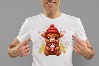 Christmas Highland Cow PNG Cute Cow Coffee Holiday Sublimation