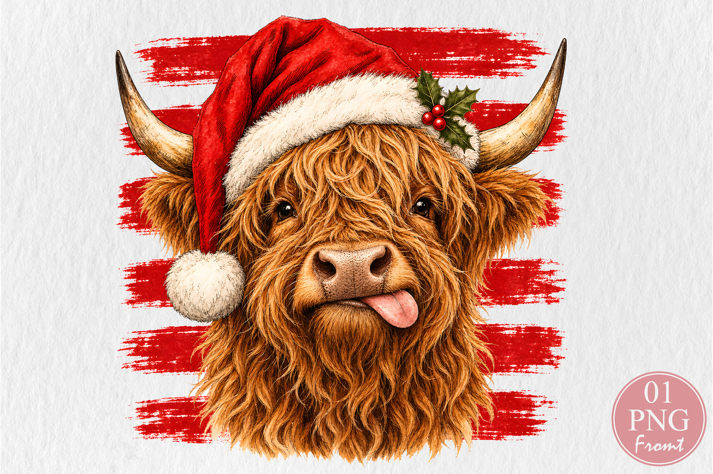 Christmas Highland Cow Santa Hat PNG Sublimation Design