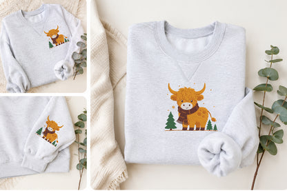 Christmas Highland Cow Embroidery Design