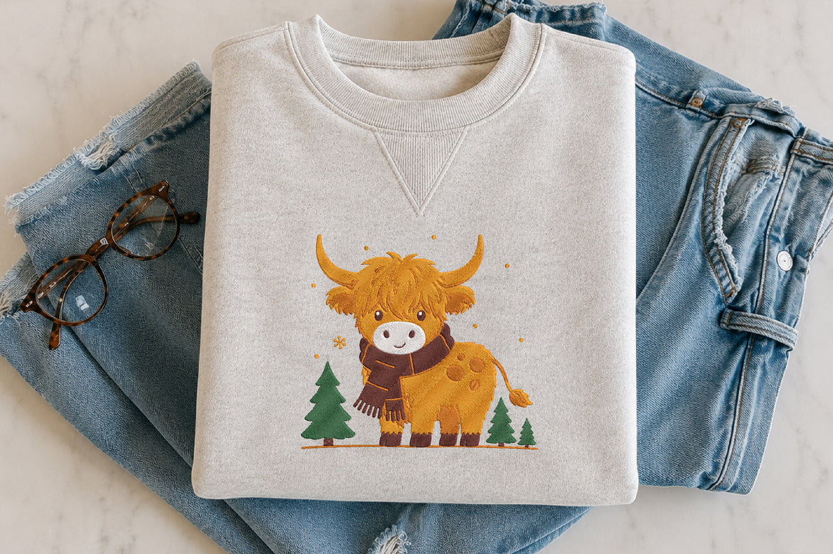 Christmas Highland Cow Embroidery Design