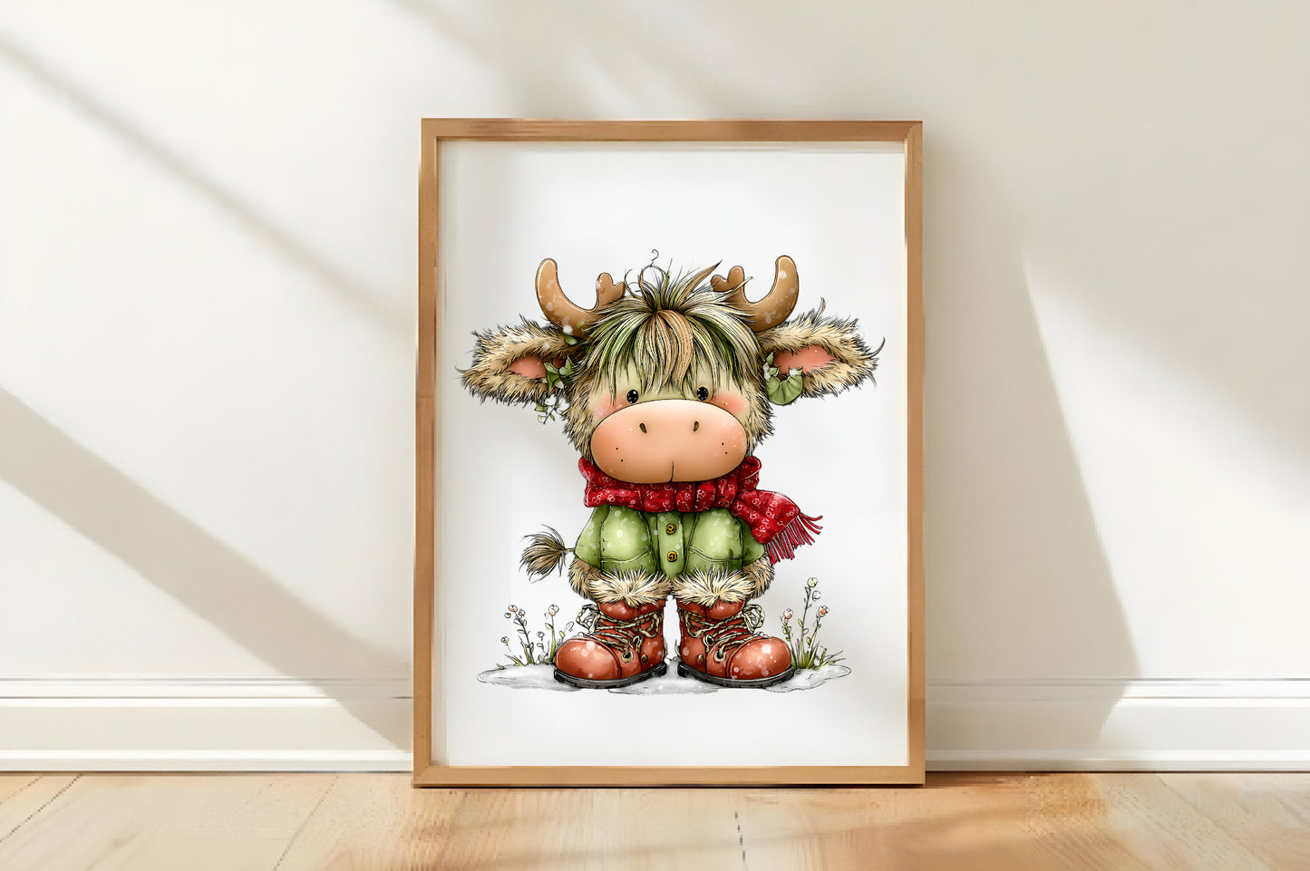 Christmas Highland Cow Clipart PNG Bundle | Cute Watercolor Winter Cow Clipart