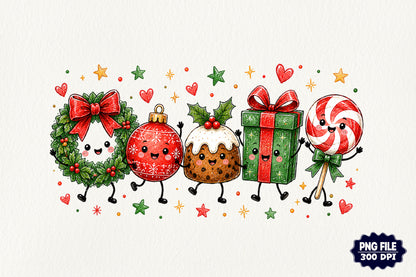 Christmas Holiday Characters PNG Cute Wreath Ornament Gift Candy PNG