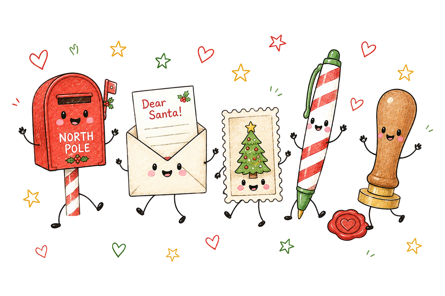 Christmas Mail Doodle PNG, Santa Letter North Pole Candy Cane Holiday Sublimation Design