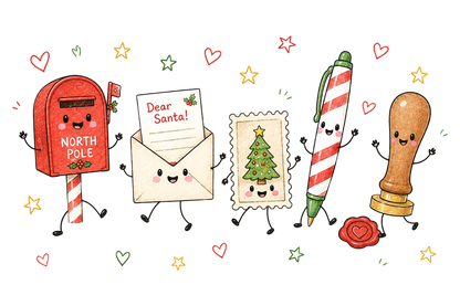Christmas Mail Doodle PNG, Santa Letter North Pole Candy Cane Holiday Sublimation Design