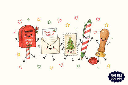 Christmas Mail Doodle PNG, Santa Letter North Pole Candy Cane Holiday Sublimation Design