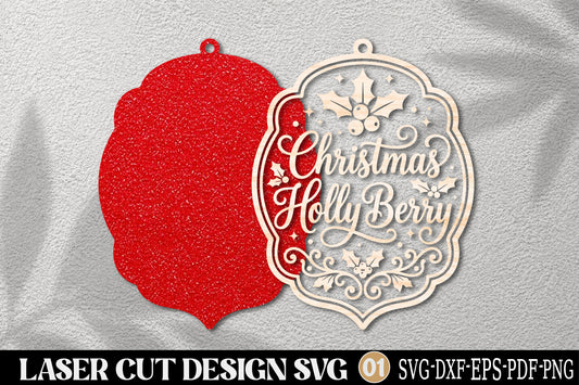 Christmas Holly Berry Laser Cut SVG | Christmas Ornament Cut File