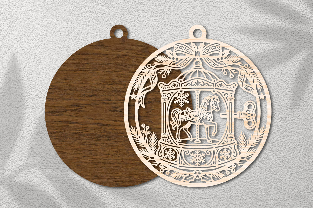 Christmas Horse Carriage Ornament SVG | Vintage Christmas Carousel Laser Cut