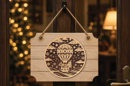 Christmas Hot Air Balloon Laser Cut SVG, Holiday Balloon Ornament Cut File