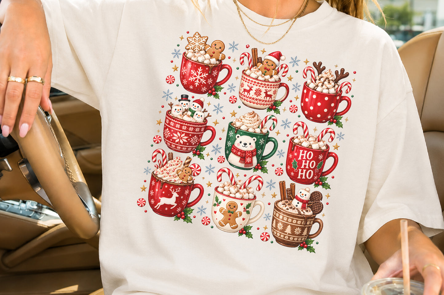 Christmas Hot Chocolate Mugs PNG Cute Holiday Cocoa Sublimation Bundle