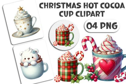 Christmas Hot Cocoa Cup Clipart PNG Bundle