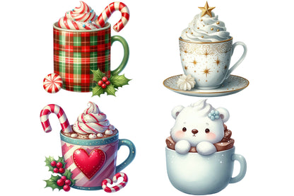 Christmas Hot Cocoa Cup Clipart PNG Bundle