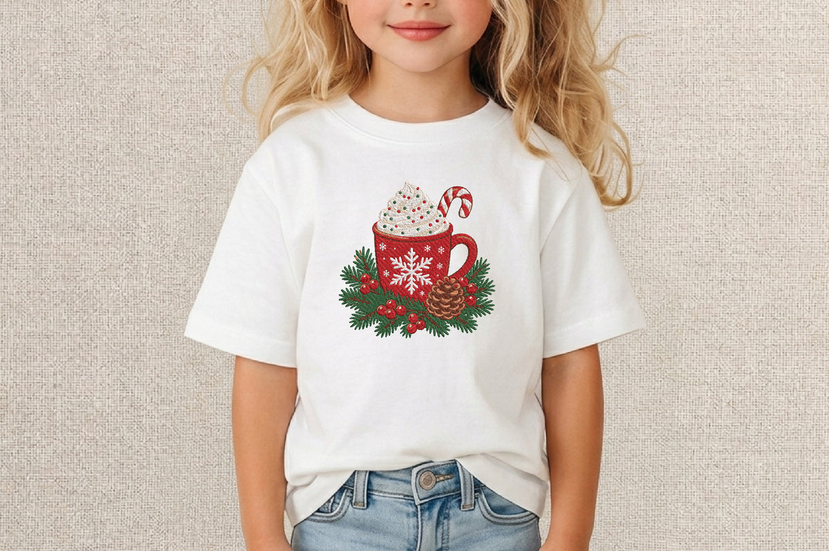 Christmas Hot Cocoa Embroidery Design – Cute Hot Chocolate Mug Machine Embroidery Pattern, Festive Christmas & Winter Embroidery Design