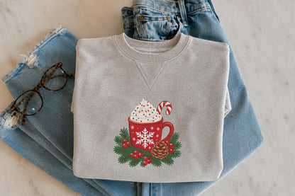 Christmas Hot Cocoa Embroidery Design – Cute Hot Chocolate Mug Machine Embroidery Pattern, Festive Christmas & Winter Embroidery Design