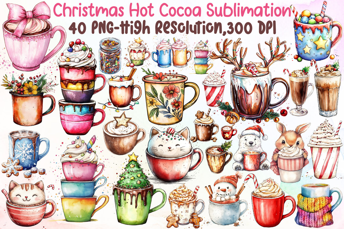 Christmas Hot Cocoa Sublimation PNG Clipart Bundle