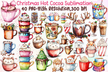 Christmas Hot Cocoa Sublimation PNG Clipart Bundle