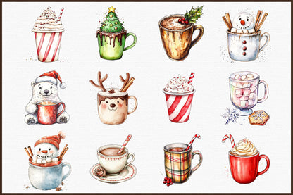 Christmas Hot Cocoa Sublimation PNG Clipart Bundle