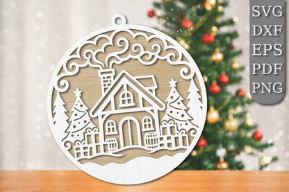 Christmas House Ornament SVG | Cozy Winter Cabin Laser Cut Design