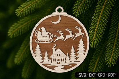 Christmas House Ornament Laser Cut SVG | Santa Sleigh
