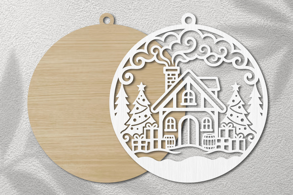 Christmas House Ornament SVG | Cozy Winter Cabin Laser Cut Design