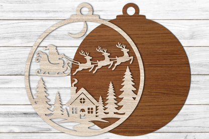 Christmas House Ornament Laser Cut SVG | Santa Sleigh