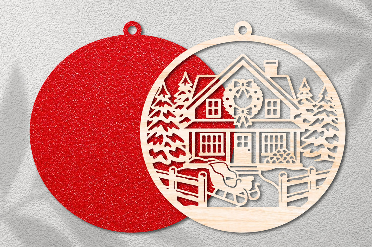 Christmas House Wreath Ornament SVG | Christmas Home Laser Cut Design