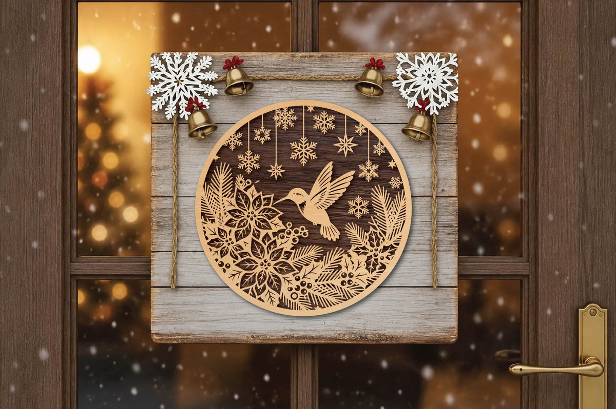 Christmas Hummingbird Laser Cut SVG, Hummingbird Christmas Ornament Cut File