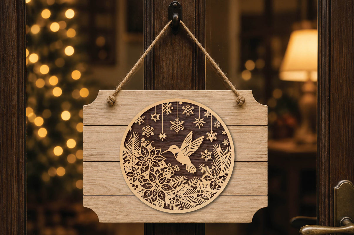 Christmas Hummingbird Laser Cut SVG, Hummingbird Christmas Ornament Cut File