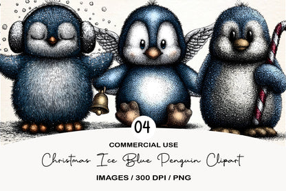 Christmas Ice Blue Penguin Clipart PNG