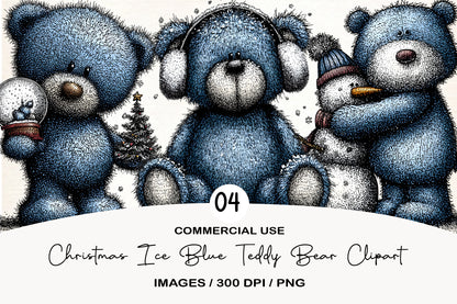 Christmas Ice Blue Teddy Bear Clipart PNG