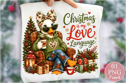 Christmas Is My Love Language PNG Cute Duck Sublimation Design