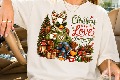 Christmas Is My Love Language PNG Cute Duck Sublimation Design
