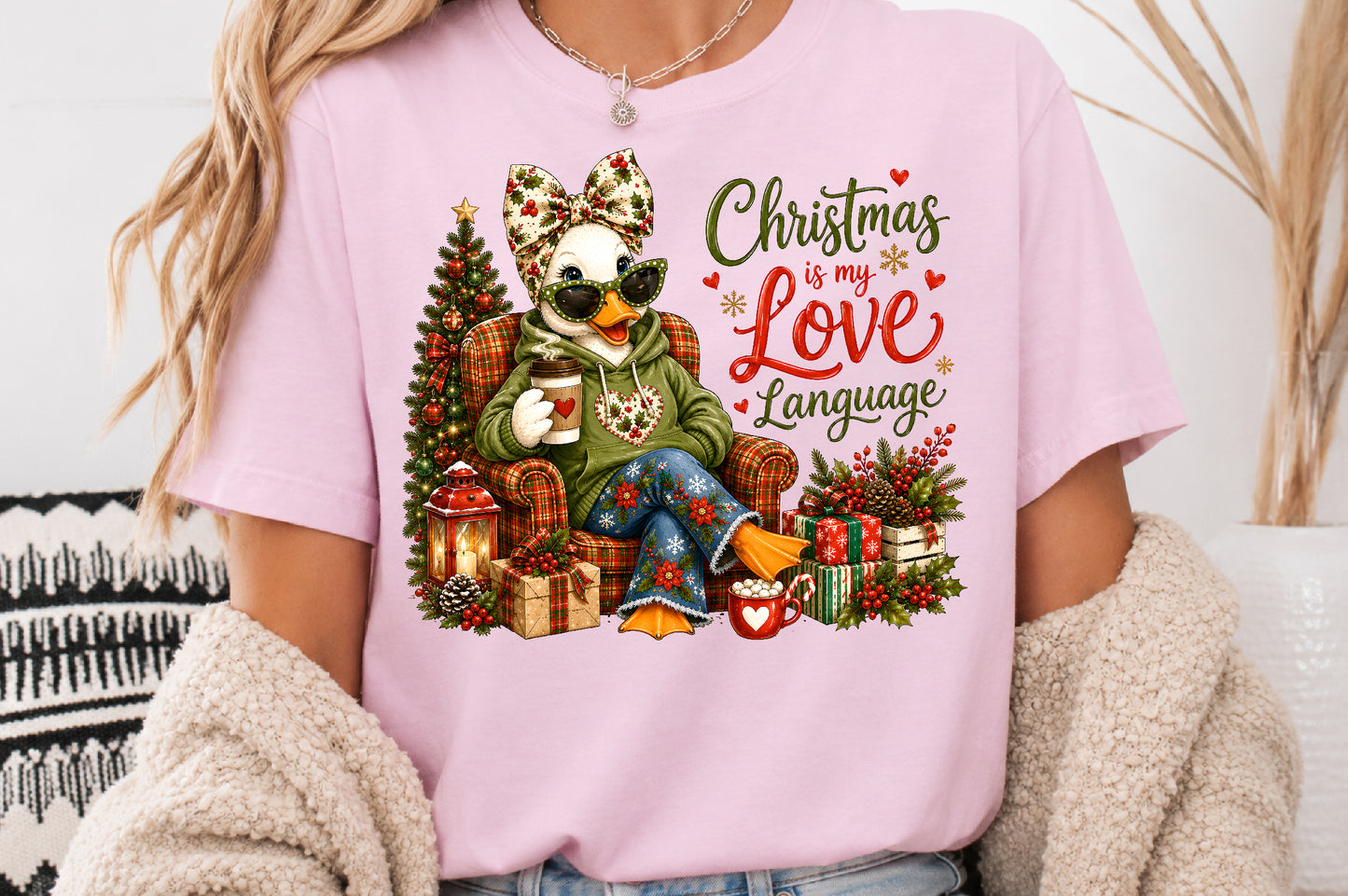 Christmas Is My Love Language PNG Cute Duck Sublimation Design