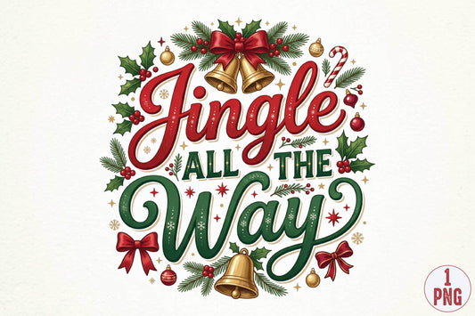 Jingle All the Way Christmas PNG, Christmas Holiday Quote Sublimation Design, Festive Christmas PNG