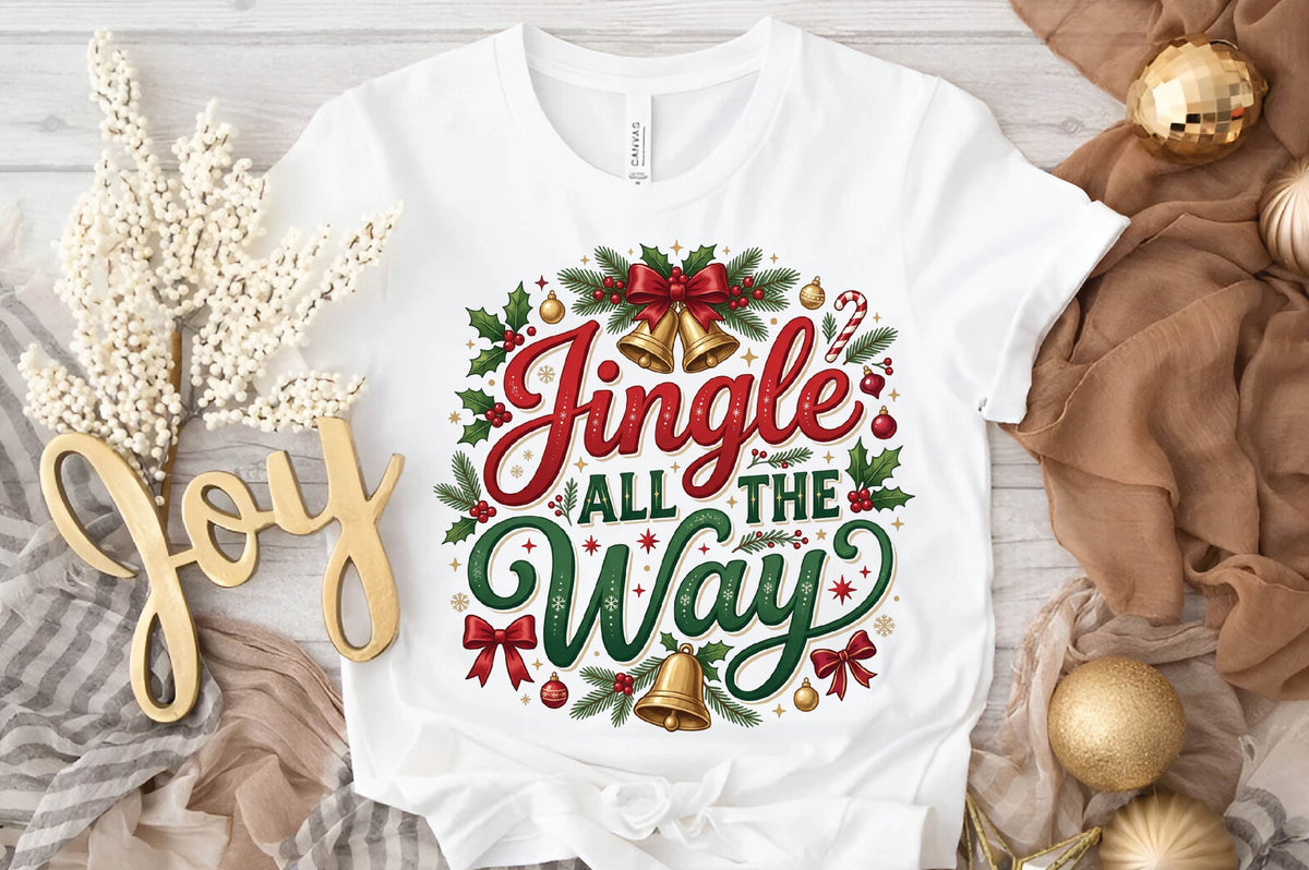 Jingle All the Way Christmas PNG, Christmas Holiday Quote Sublimation Design, Festive Christmas PNG