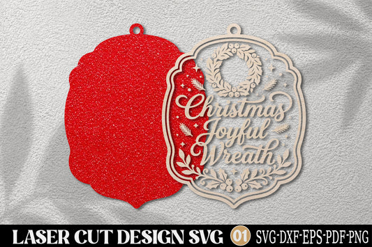 Christmas Joyful Wreath Laser Cut SVG | Christmas Ornament Cut File