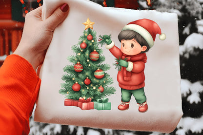 Christmas Kids Watercolor Clipart PNG Bundle | Cute Holiday Children Clipart