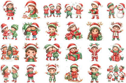 Christmas Kids Watercolor Clipart PNG Bundle
