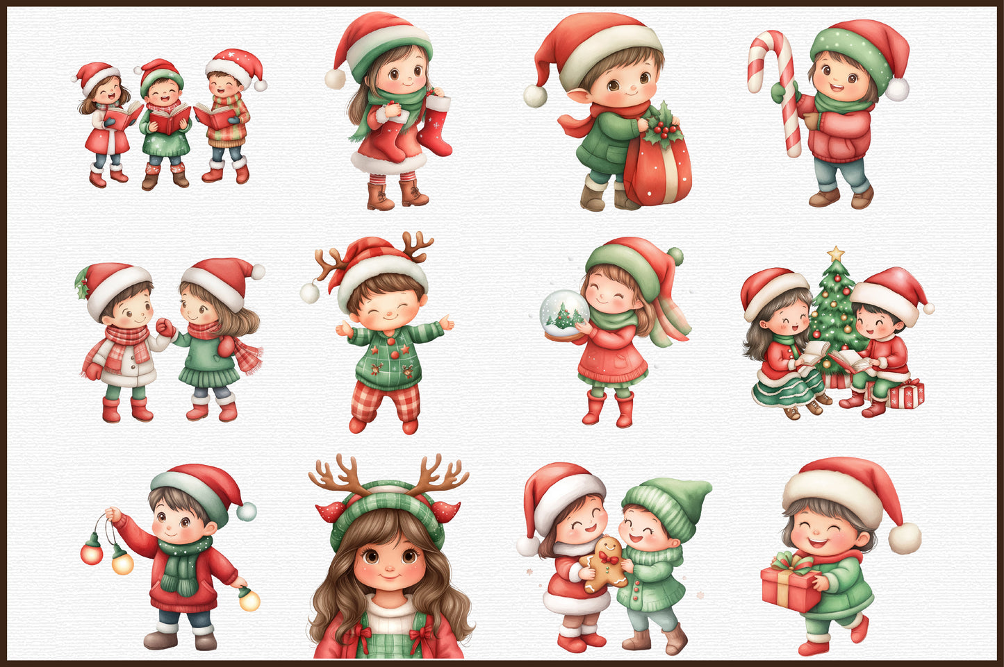 Christmas Kids Watercolor Clipart PNG Bundle
